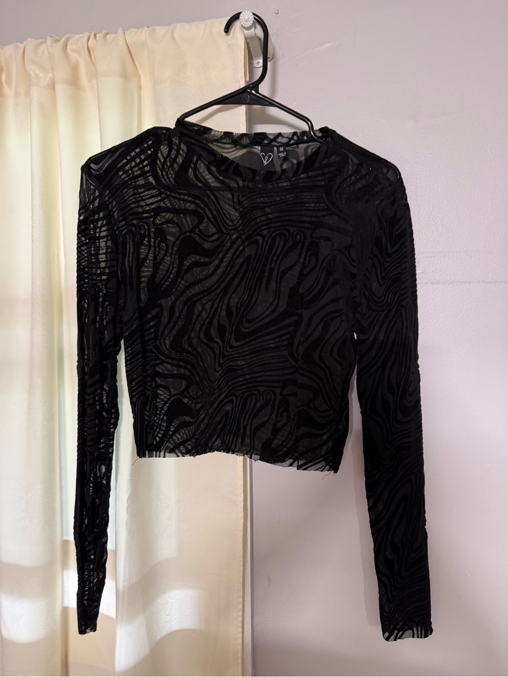 Windsor Black Sheer Textured Long Sleeve Crop Top